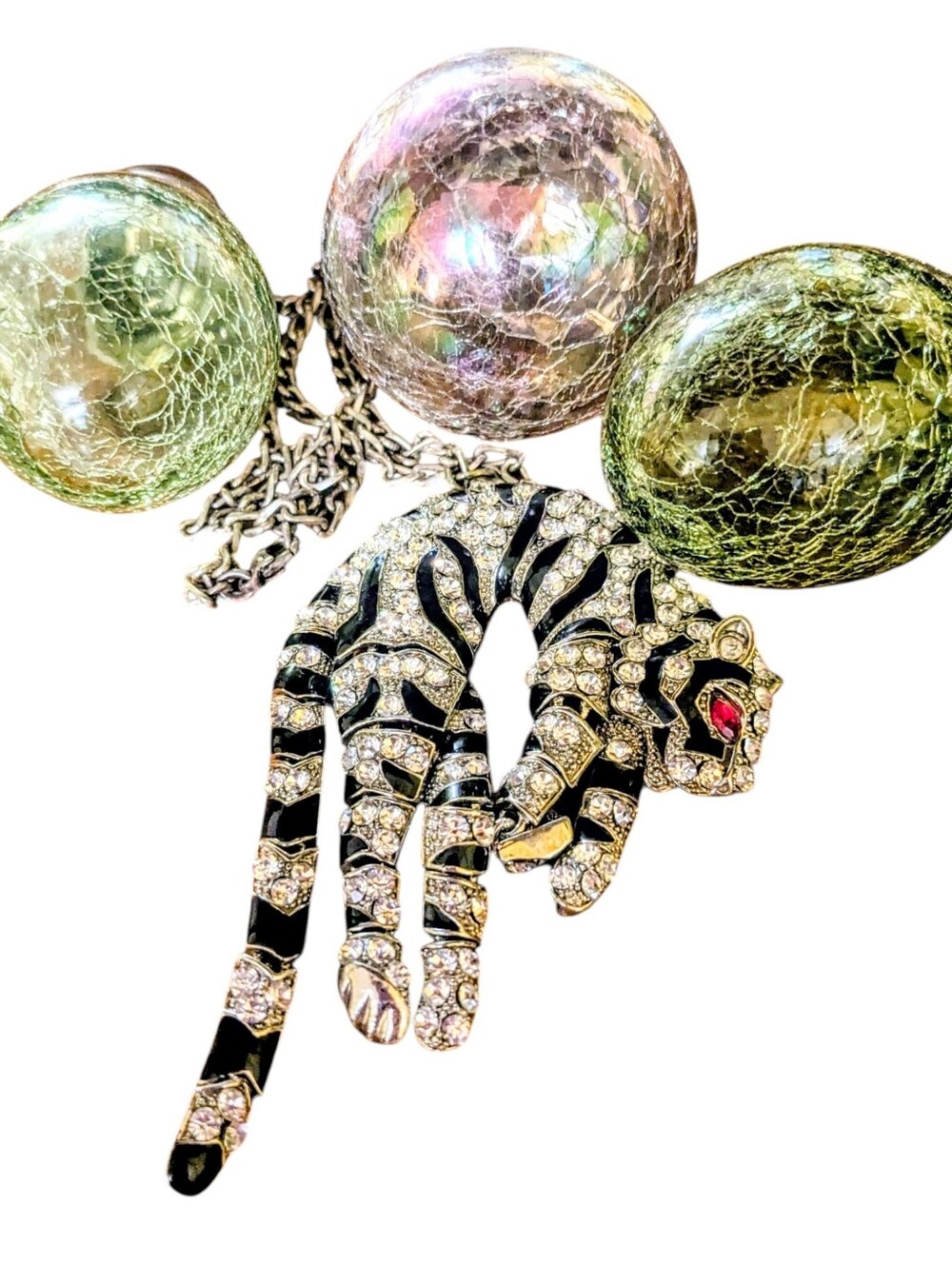 Vintage Leopard necklace costume Art Deco enamel & Rhinestone Ruby - Picture 9 of 16